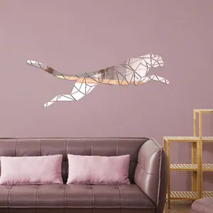Geometric cheetah acrylic wall sticker, modern 3D mirror decal for living room or kid room decor.