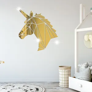 Adesivo murale unicorno geometrico specchio acrilico oro decorazione parete cameretta