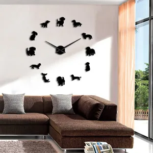 DIY acrylic dachshund wall clock large dog silhouette wall watch for modern living room decor.