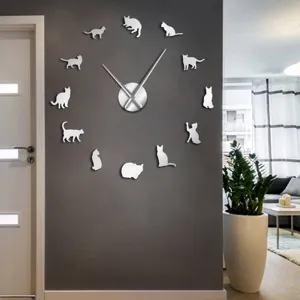 Reloj de pared de gato acrilico DIY para decoracion de sala, detalles modernos.