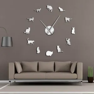 DIY Gigante Gato Reloj de Pared Moderno Acrílico Espejo Pegatinas de Pared Silencioso Reloj Grande Hogar Sala de Estar Fondo Pared Decoración