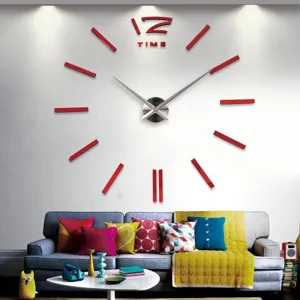 Modern DIY 3D acrylic wall clock minimalist red numbers large decorative wall watch for home decor.