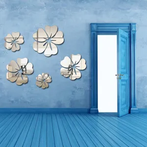 Acrylic flower mirror wall stickers 3D self-adhesive decor for living room bedroom