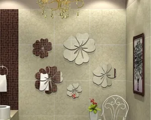 3D acrylic mirror wall stickers, hibiscus flower petal design for living room bedroom decor.