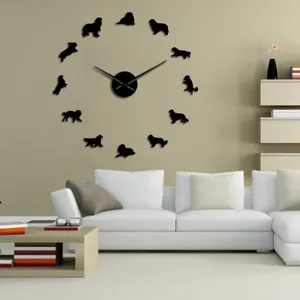 DIY acrylic wall clock with cute dog silhouettes, large modern decor for living room.