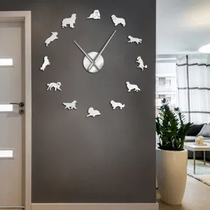 DIY acrylic dog silhouette wall clock for modern living room home decor large clock hands.