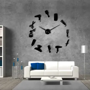 DIY salon wall clock acrylic hairdressing theme large modern clock for living room decor