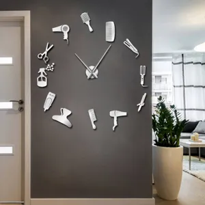 Acrylic hair salon wall clock DIY large clock face for barber shop decor detail view