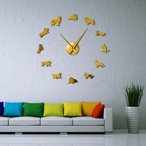 DIY acrylic wall clock with cute dog silhouettes, large modern clock for living room decor.