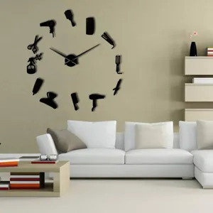 Hairdressing tool large wall clock acrylic DIY clock detail view for living room decor