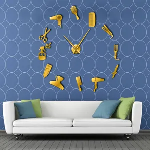 Large acrylic hair salon tools wall clock gold DIY hairdressing decor for living room room