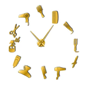 DIY acrylic wall clock with hairdressing tool design for modern living room decor