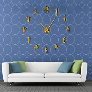 Reloj de pared de baloncesto acrílico DIY grande decoración de pared de sala de estar oro
