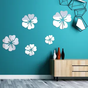 Acrylic mirror flower wall stickers 3D self adhesive art decors for living room bedroom
