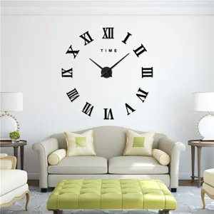 DIY 3D Romeinse Cijfers Wandklok Grote Spiegel Acryl Klok voor Woonkamer Decoratie