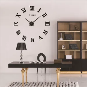 DIY 3D Romeinse Cijfers Wandklok Grote Spiegeloppervlak Klok voor Woonkamer Thuis Decor