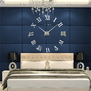 DIY 3D acryl spiegel Romeinse cijfers wandklok grote moderne decoratieve klok woonkamer