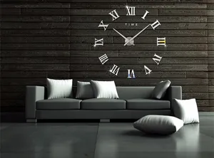 Moderne 3D DIY acryl Romeinse cijfers wandklok spiegel oppervlak huisdecoratie klok.