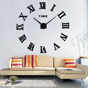 Grote DIY 3D Acryl Romeinse Cijfers Wanduhr Modern Ontwerp Stille Spiegel Klok Voor Woonkamer Huisdecoratie