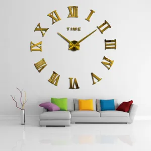 3D DIY Romeinse Cijfers Acryl Spiegel Wandklok Grote Moderne Stille Klok Woonkamer Decor