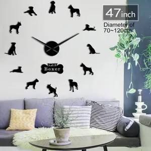 Große DIY Acryl Wanduhr mit Hunde Silhouette Stundenzifferblättern für Wohnzimmer.