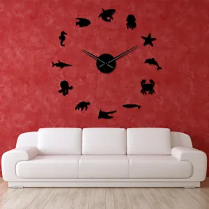 DIY Meerestiere Acryl 3D Spiegel Wanduhr, kreative stumme Uhr für moderne Wohnzimmerdekoration.