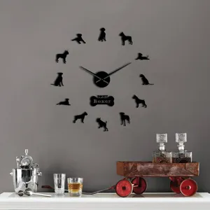 DIY Acryl Spiegel Wanduhr Boxer Hund Silhouette Grosse Wandhängeuhr Moderne Heim Wohnzimmer Dekoration Kunst