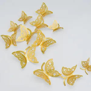 3D Metall Textur hohle Schmetterling Dekoration, goldene Wandaufkleber fur Heimtextilien.