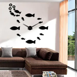 Acryl 3D Spiegel Fisch Wanduhr Europäischer Stil Große Wohnzimmer Dekoration Wandaufkleber Uhr Moderne DIY Hängeuhr
