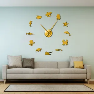 Große 3D DIY Acryl Wanduhr mit Meeresbewohner Silhouetten, moderne Wohnzimmer Deko.
