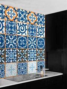 Adesivi per piastrelle vintage blu geometrici adesivi da parete impermeabili.