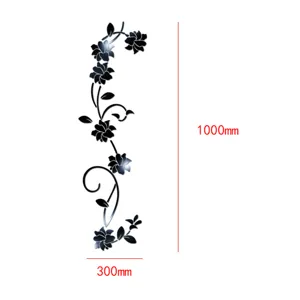 Acryl Blumen Ranke Wand Spiegel Aufkleber 3D Deko 1000x300mm Wohnzimmer Schlafzimmer