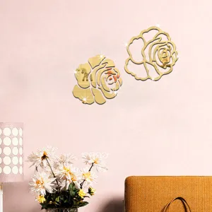 3D Gold Rose Acryl Spiegel Wandaufkleber Dekoration Für Wohnzimmer Wandtattoo Art