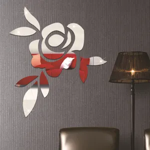 3D Rosen Acryl Spiegel Wandaufkleber selbstklebend Heimdekoration fuer Wohnzimmer Schlafzimmer
