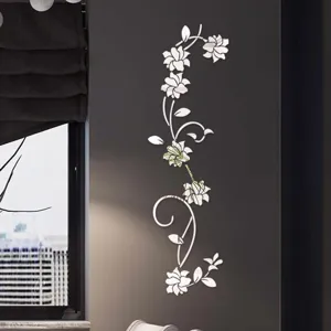 3D Acryl Spiegel Wandtattoo mit Blumen und Ranken Design, ideal für die Wohnzimmer Deko.