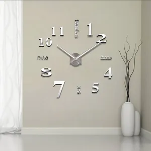 3D DIY Acryl Spiegel Wanduhr für modernes Wohnzimmer Dekor, große kreative Hängeuhr.