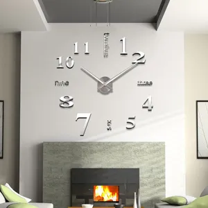Große DIY 3D Acryl Spiegel Wanduhr moderne leise digitale Heimdekoration Wohnzimmer Wanduhr