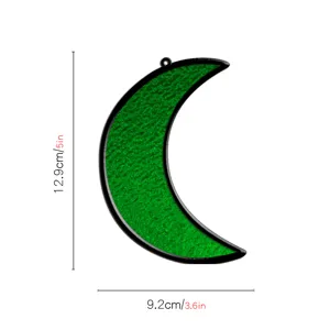 Sospensione per finestra in vetro colorato acrilico mezzaluna verde dettagli dimensioni.
