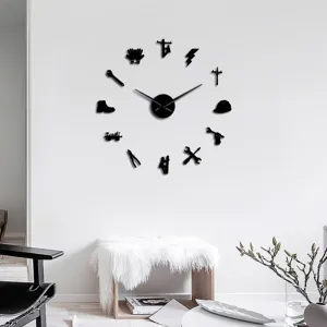 Modern 3D acrylic DIY wall clock featuring electrician tools design, perfect for stylish home decor.