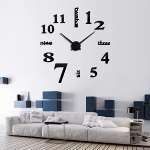 Moderne 3D DIY Acryl Wanduhr für Wohnzimmer, große rahmenlose Spiegelfläche Wanddekoration.