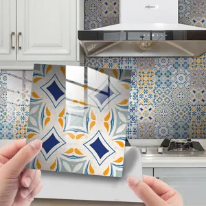 Detailed view of retro floral mosaic crystal tile sticker, perfect for kitchen and wall decor.