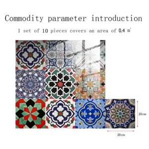 Retro self-adhesive tile stickers detail view, 10 pieces 20x20cm set covering 0.4 square meters.