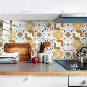 Waterproof crystal tile stickers for kitchen retro floral decorative wall paper home