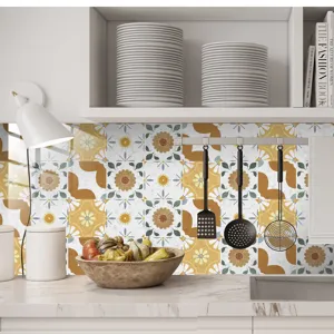 Kitchen retro floral wall tile stickers waterproof peel and stick for home decor backsplash.
