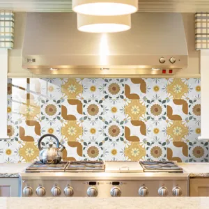 Kitchen backsplash crystal tile sticker retro floral decorative wall sticker detail view