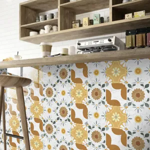 Vintage floral tile stickers for kitchen and bathroom wall decor, waterproof self-adhesive.