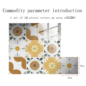 Retro floral crystal tile stickers for kitchen and bathroom wall decor 10pcs set.