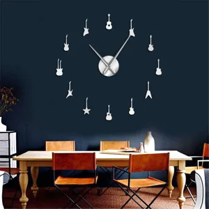 3D Acryl Spiegel Gitarre Wanduhr Große DIY Moderne Kunst Wanduhr für Wohnzimmer Deko