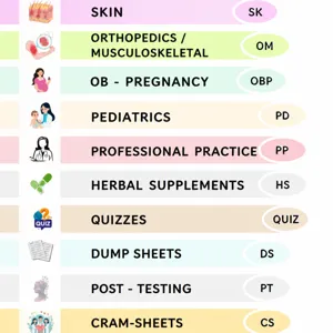 Detail view of nursing medical study flashcards categories, showing skin and orthopedics notes.