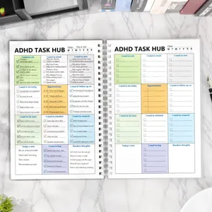 Cuaderno planificador de tareas ADHD, agenda organizadora diaria con encuadernación en espiral.